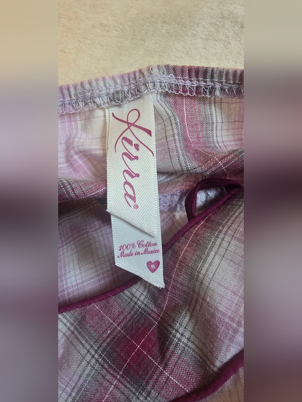 NWT Y2k Vtg Babydoll Empire Spaghetti Strap Tank Top Maroon Burgundy Plaid XS/S - Picture 5 of 7